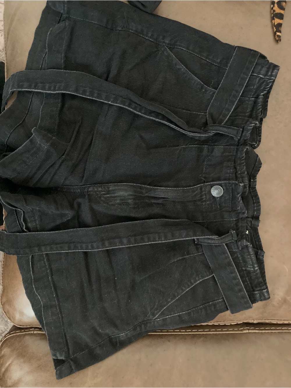 American Eagle Black High Waisted Tie Waist Denim Shorts Size 4